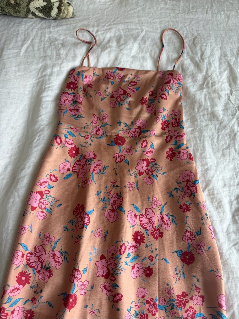 Park & Fifth Peach Floral Strap Dress with Pink and Blue Accents